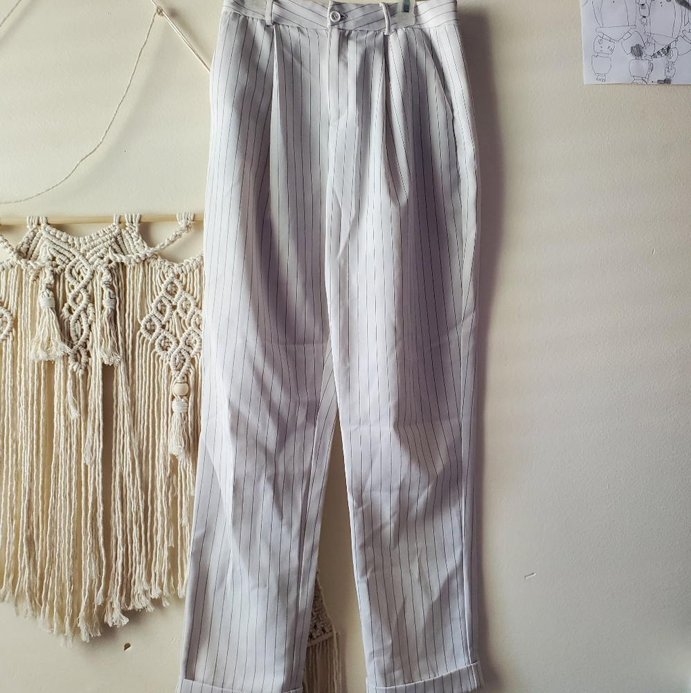 Striped White High Waisted Business Dress Pants